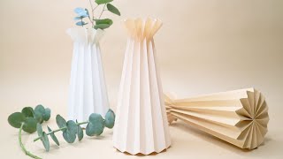 折り紙花器｜A4コピー用紙一枚で作る花瓶の作り方｜DIY Origami Flower Vase｜AyaWangPaper [upl. by Enoj606]