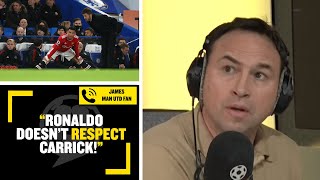 quotRONALDO DOESNT RESPECT CARRICKquot Man Utd fan James says Ronaldo thinks hes bigger than the club [upl. by Alleuqcaj]