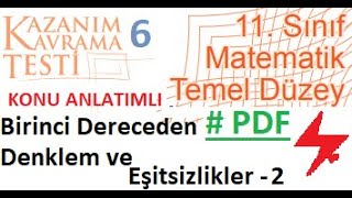 11 Sınıf Temel Düzey matematik  MEB Kazanım Testi 06  2022 2023  Birinci Dereceden Denklem ve eş [upl. by Wan]