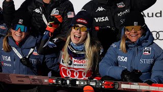 Shiffrin returns from injury to win recordequalling eighth world slalom title [upl. by Anawed]