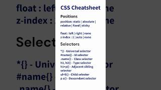 CSS Cheatsheet How To Use CSS Selectors Position Units css [upl. by Gardener]