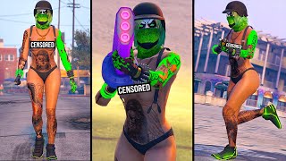 MODDED FEMALE TRYHARD NO TOP OUTFIT 💚🖤  GTA 5 ONLINE CLOTHING GLITCHES [upl. by Uella199]