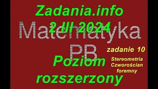 Matura z matematyki Zadania info zadanie 10 poziom rozszerzony 2 marca 2024 Stereometria czworościan [upl. by Nickelsen253]