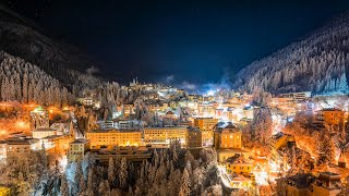 Night Drone shot of Bad Gastein covered in deep snow [upl. by Keeley]