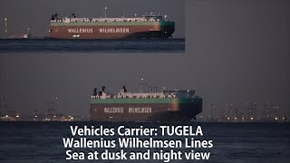 Vehicles Carrier TUGELA Wallenius Wilhelmsen Lines Sea at dusk and night view [upl. by Mireielle]