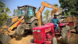 JCB Backhoe Loader Loading Mud In Mahindra Tractor Trolley For Construction  Jcb Dozer Cartoon [upl. by Lehcsreh486]