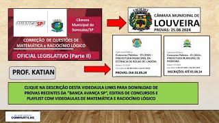 AVANÇA SP  Questões de matemáticanível médiosuperiorConcurso Prefeitura Municipal de LouveiraSP [upl. by Elahcar]