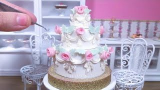 Miniature Real Edible Rose Wedding Cake  mini food ASMR [upl. by Garris]