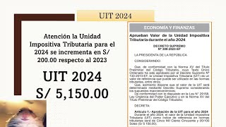 Aprueban valor de la Unidad impositiva tributaria para el año 2024 DS N°3092023EF a S5150 [upl. by Iruyas]