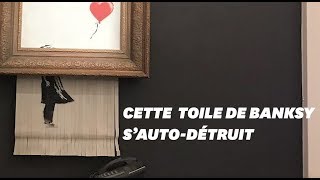 Ce tableau de Banksy s’autodétruit en pleine vente aux enchères [upl. by Idet]