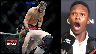 Israel Adesanya has incredible reaction to Jorge Masvidal KO of Ben Askren  UFC 239  ESPN MMA [upl. by Letsirhc24]