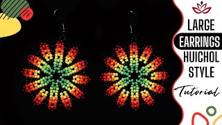 Large Colorful Huichol Earrings  Tutorial  DIY [upl. by Cyma687]