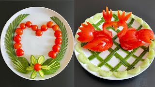 2 Beautiful Salad Decoration Ideas  Tomato and Cucumber Plate Decoration  Easy Vegetables Art [upl. by Andrei256]