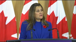 Chrystia Freeland comments after meeting on Alberta’s possible CPP exit – November 3 2023 [upl. by Attener]