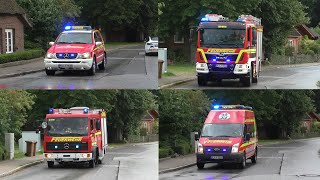 Feuer im Gebäude  KdoW  HLF 10  LF 86  MZF Freiwillige Feuerwehr Selent auf Einsatzfahrt [upl. by Ellenyl]