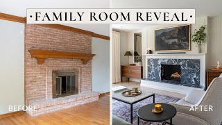 EXTREME Family Room Makeover  Modern Classic Style DIY Marble Fireplace [upl. by Fante]