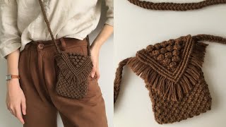 MAKROME TELEFON ÇANTASI YAPIMI  DIY Macrame Bag Tutorial [upl. by Rebel611]