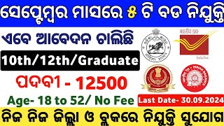 Top 5 Govt Jobs in September Month  September Month Top Government Jobs  Odisha Govt Jobs 2024 [upl. by Hsak]