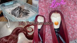 Wig Transformation 😍  Bleach Bath Burgundy Wig Plucking  Styling ft Amazon Hair [upl. by Erlin]