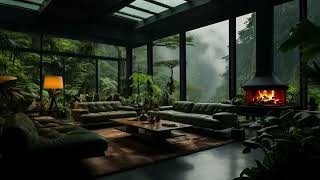 Cozy Luxury Living Room In Forest with Fireplace and Rain Sound  Healing Insomnia Reduce Stress [upl. by Larrad468]