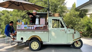 Cafe Vlog Mini Coffee Shop Truck Mobile Bar Kopi Barista Relaxing Mood Work Aesthetic Piaggio Ape [upl. by Tiedeman]