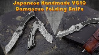 Japanese Handmade VG10 Damascus Folding Knife [upl. by Nosniv]