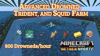 OverworldOnly Drowned Trident and Squid Farm for Minecraft Bedrock 800 DrownedsHour Version 2 [upl. by Carmine]