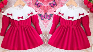 Beautiful Two Tone Gigot Sleeve Ruffled Baby Frock Cutting and Stitching  Very Easy Baby Frock [upl. by Rosemary538]