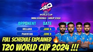 India Matches Full Details 🔥 T20 World Cup Schedule 2024 [upl. by Ycnaf]