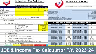 89 relief and Income Tax Calculator in excel download for FY 202324 AY 202425  10E [upl. by Ardnikat]