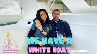 FIRST LOOK at our WHITE BOAT interior  S02 E29  DIY Catamaran [upl. by Belda955]