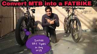 How To Convert any MTB into Fatbike  just 1200rs only  Install Fat Tyres in bicycle  Plus Bike [upl. by Ihcehcu]