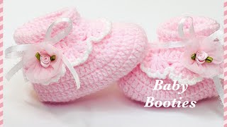 Easy crochet baby shoes cuffed baby booties VARIOUS SIZES Crochet For Baby [upl. by Gladstone]