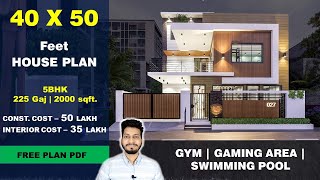 40x50 House plan with Garden  225 Gaj  2000 sqft  4050 5BHK  40 by 50 ka Naksha  DV Studio [upl. by Camden]