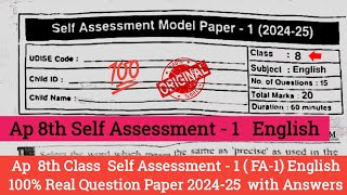 Ap 8th class Fa1 English question paper 2024 with answersAp 8th self assessment 1 English paper [upl. by Halika]