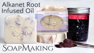 Alkanet Oil Line Swirl Soap Making  Lavender with Silk Stamp and Packaging [upl. by Drew]