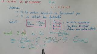 Le Critère de D’ALEMBERT  Méthode amp Exemple  Séries  Maths Bac1  Bac2 [upl. by Auric309]