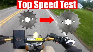 Pit Bike Speed Test  14 Tooth vs 16 Tooth Front Sprocket 110cc [upl. by Florina185]