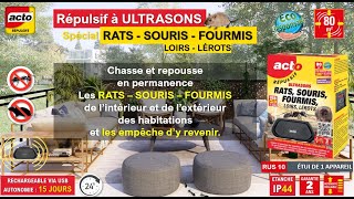 ACTO RUS10  REPULSIF ULTRASONS AUTONOME ETANCHE IP44  RATS SOURIS FOURMIS LOIRS LEROTS [upl. by Wearing577]