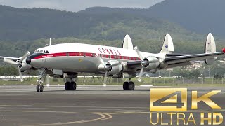 The last flying Lockheed Super Constellation engine start flaming takeoff and landing 4K [upl. by Hennessy83]