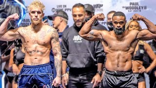 Jake Paul vs Tyron Woodley 2 • FULL WEIGHIN amp FACE OFF • ShowTime Boxing [upl. by Oiliruam]