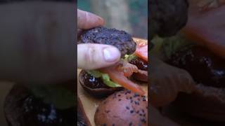 Red Bun Beef Burger with Raclette Cheese BBQSauce amp Roasted Onions asmrcooking food burger [upl. by Peter]