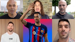 MESSI GUARDIOLA INIESTA PUYOL amp MANY MORE RECORD A MESSAGE FOR BUSQUETS 🔵🔴 [upl. by Weissberg]