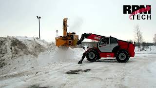 Telehandler snow removal operation with snow blower attachment  RPM Tech [upl. by Enirahtak954]