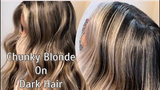 Chunky Blonde On Dark Hair  Lifting Level 210 With BLONDE SOLUTIONS  2000s CHUNKY Highlights [upl. by Aciraj]