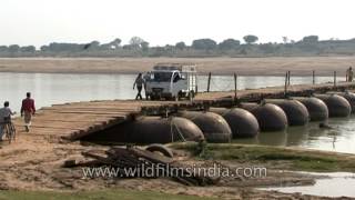 Chambal river in Madhya Pradesh makeshift pontoon bridge in dacoit country [upl. by Eseuqcaj292]