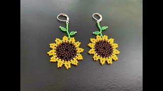 Beaded Sunflower 🌻  Huichol Beading  Huichol Earrings [upl. by Ijan222]