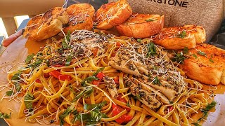 Mediterranean Chicken Pasta On The Blackstone Griddle [upl. by Eatnohs]