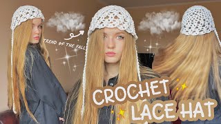 Crochet lace hat✨ hollow hat  TREND of the fall😍 [upl. by Cuttie904]