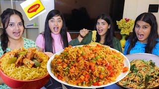 Maggi Eating Challenge with DingDongGirls  Banana 🍌 Maggi Soya Sauce Maggi and Milk Maggi [upl. by Ovatsug]